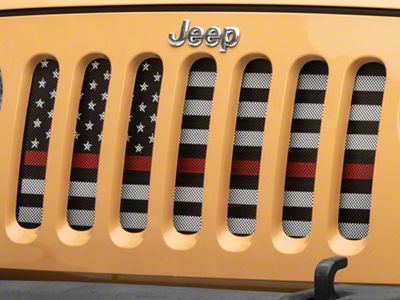 RedRock American Flag Mesh Grille Insert; Black and White with Red Stripe (07-18 Jeep Wrangler JK)