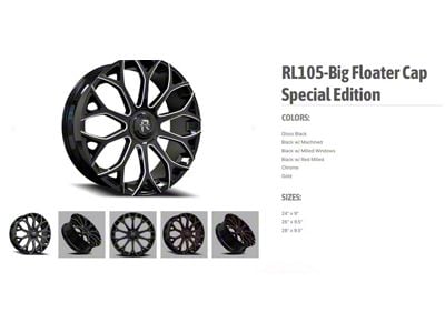 Revenge Luxury Wheels RL-105 Big Floater Gloss Black 6-Lug Wheel; 28x9.5; 25mm Offset (21-25 Bronco, Excluding Raptor)