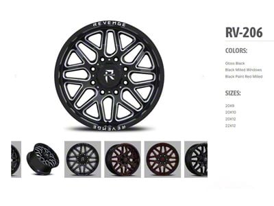 Revenge Off-Road Wheels RV-206 Black and Red Milled 6-Lug Wheel; 22x12; -44mm Offset (22-25 Bronco Raptor)