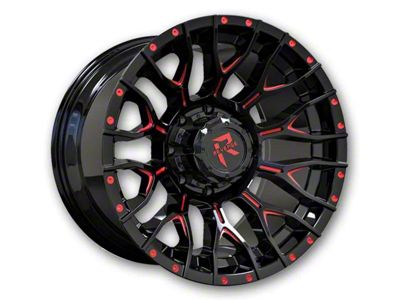 Revenge Off-Road Wheels RV-201 Black and Red Milled Wheel; 20x10; -19mm Offset (18-25 Jeep Wrangler JL)