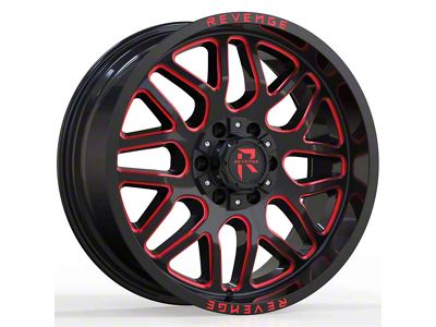 Revenge Off-Road Wheels RV-206 Black and Red Milled Wheel; 20x12; -44mm Offset (18-25 Jeep Wrangler JL)