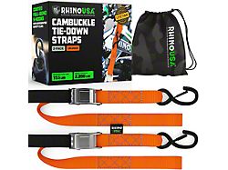 Rhino USA 1.50-Inch x 8-Foot Cambuckle Tie-Down Strap Kit; 2-Pack; Orange