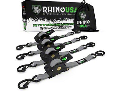 Rhino USA Retractable Ratchet Straps – 3-Pack, 1" X 10', Blue, 1209 Lb Breaking Strength