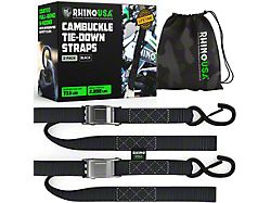 Rhino USA 1.50-Inch x 8-Foot Cambuckle Tie-Down Strap Kit; 2-Pack; Black