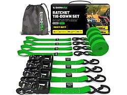 Rhino USA 1.60-Inch x 8-Foot Heavy Duty Ratchet Tie Down Kit; 4-Pack; Green