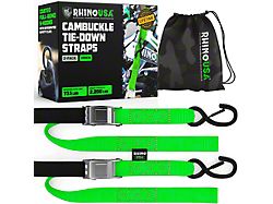 Rhino USA 1.50-Inch x 8-Foot Cambuckle Tie-Down Strap Kit; 2-Pack; Green