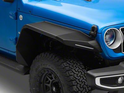Road Armor Stealth Wide Front Fender Flares with Switchback LED DRL; Textured Black (18-25 Jeep Wrangler JL)