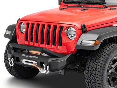 Road Armor Stealth Winch Mid-Width Front Bumper with Sheetmetal Bar Guard; Textured Black (18-25 Jeep Wrangler JL)