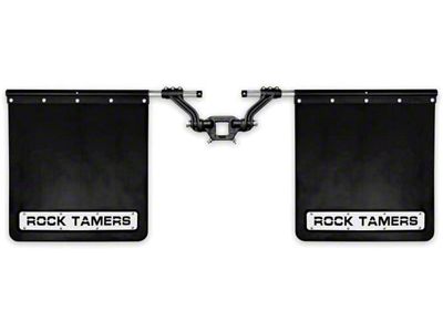 Rock Tamers 2.50-Inch Hub Mudflap System; Matte Black/Stainless Steel Trim Plates (Universal; Some Adaptation May Be Required)