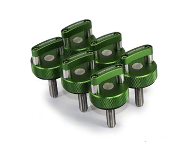 ROCKWORKX Hard Top Quick Removal D-Ring Thumb Screws; Green (07-25 Jeep Wrangler JK & JL)