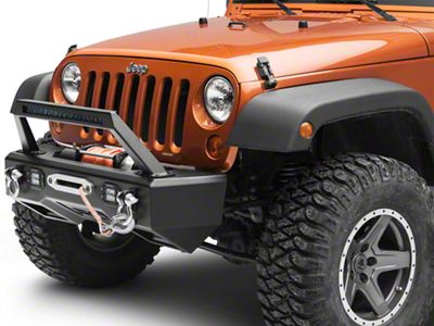 Rough Country Black Series LED Stubby Winch Front Bumper with Light Bar Hoop (07-18 Jeep Wrangler JK)