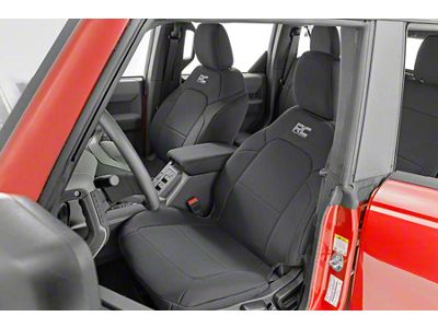 Rough Country Neoprene Front and Rear Seat Covers; Black (21-25 Bronco 4-Door w/ Rear Folding Armrest)