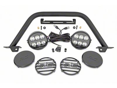 Rough Country Safari Bar Kit with 6-Inch Round Black Series Amber DRL LED Lights (21-25 Bronco w/ Modular Front Bumper)