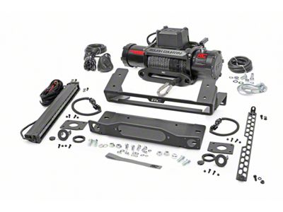 Rough Country Winch Mount with 20-Inch Black Series White DRL LED Light Bar and PRO9500S Winch (21-25 Bronco w/ Modular Front Bumper)