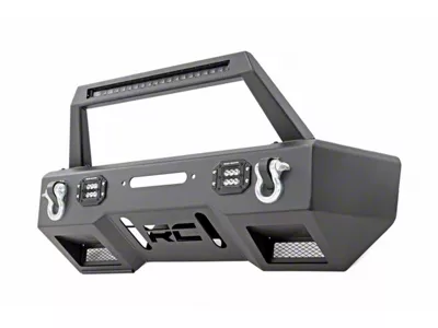 Rough Country Black Series LED Stubby Winch Front Bumper with Light Bar Hoop (20-25 Jeep Gladiator JT)