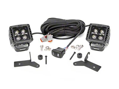 Rough Country 2-Inch Black Series White DRL LED Cube Lights with Windshield Mounting Brackets (18-25 Jeep Wrangler JL, Excluding Rubicon 392)