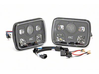 Rough Country 5x7-Inch LED Headlights; Black Housing; Clear Lens (87-95 Jeep Wrangler YJ)