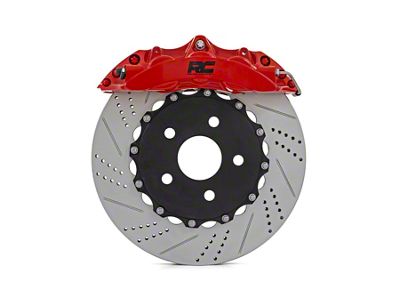 Rough Country Performance 6-Piston Front Brake Kit with Drilled and Slotted Rotors; Red Calipers (07-18 Jeep Wrangler JK)