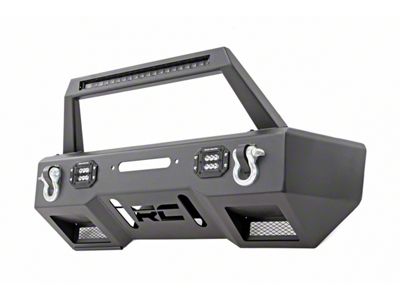 Rough Country Black Series LED Stubby Winch Front Bumper with Light Bar Hoop (18-25 Jeep Wrangler JL)