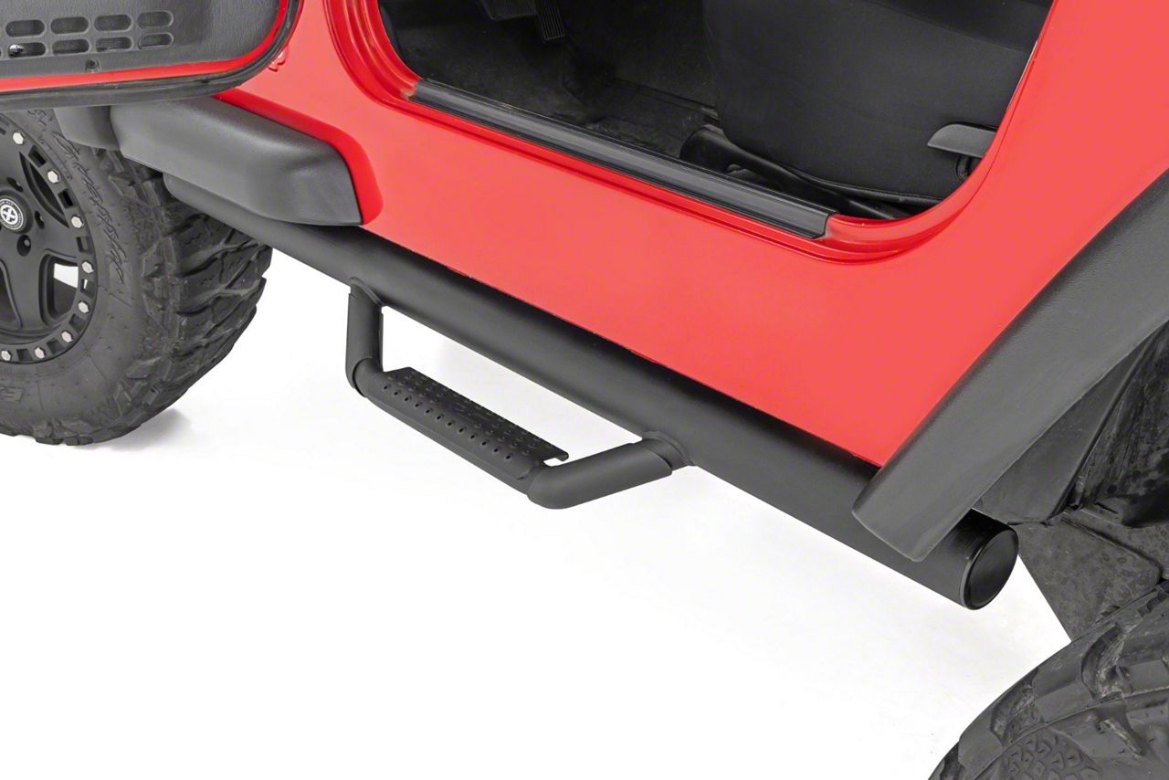 Rough Country Jeep Wrangler Cab Length Nerf Side Step Bars; Black