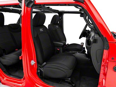 Rough Country Neoprene Front and Rear Seat Covers; Black (18-25 Jeep Wrangler JL 4-Door w/o Fold Down Armrest)
