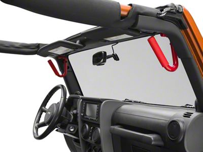 Rough Country Solid Steel Front and Rear Grab Handles; Red (07-18 Jeep Wrangler JK)