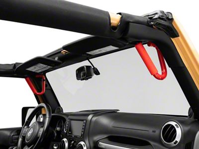 Rough Country Solid Steel Front Grab Handles; Red (07-18 Jeep Wrangler JK)