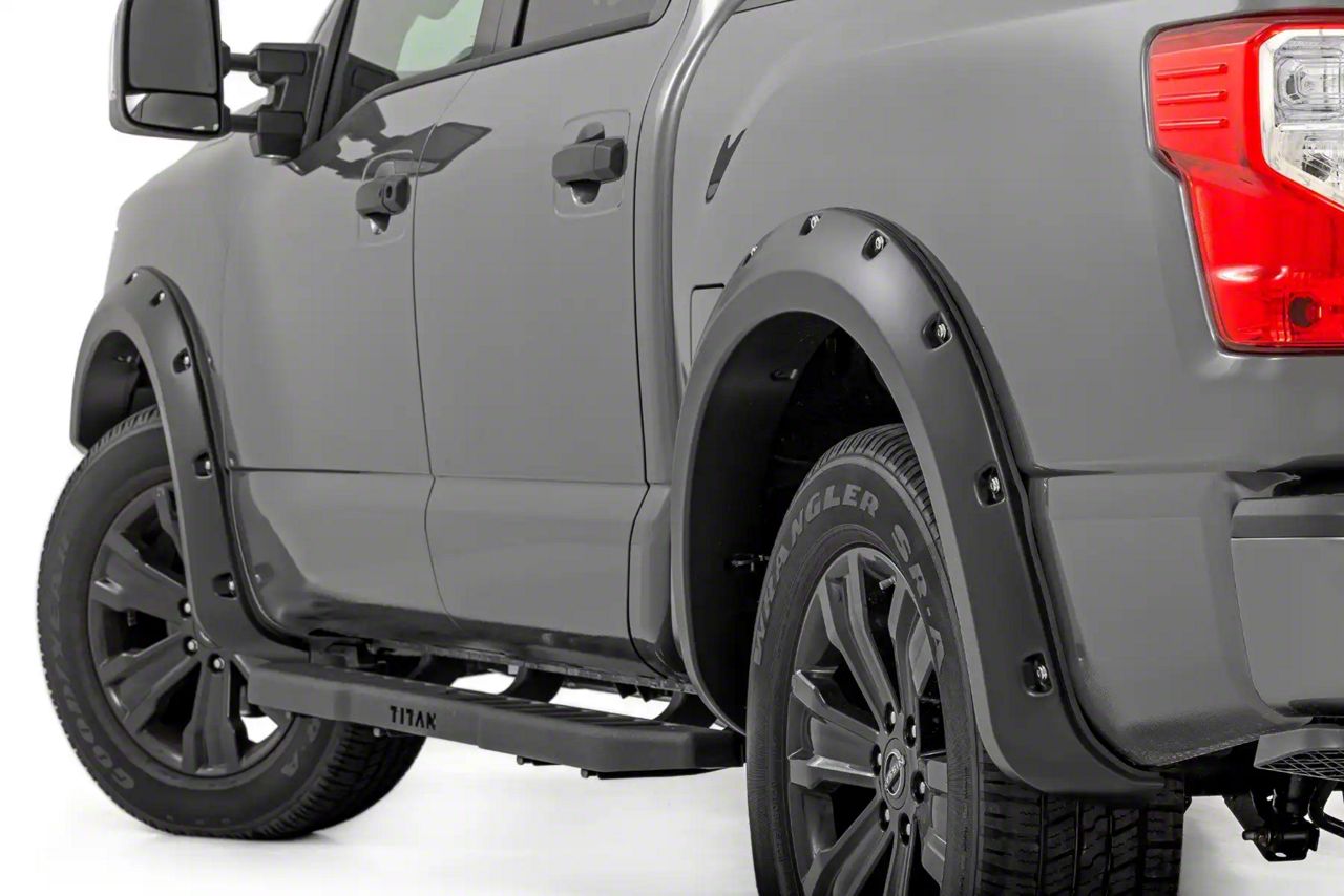 Rough Country Titan Pocket Fender Flares Flat Black F N101705A 17 24 Titan Crew Cab w o Front Fender Badge Bedside Storage Free Shipping