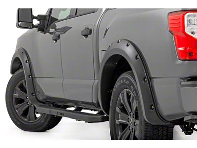 Rough Country Pocket Fender Flares; Flat Black (17-24 Titan Crew Cab w/o Front Fender Badge & Bedside Storage)