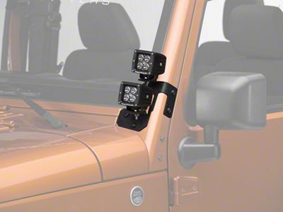 Rugged Ridge 3-Inch Square LED Lights with Textured Black Dual A-Pillar Light Mounting Brackets (07-18 Jeep Wrangler JK)