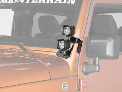 Rugged Ridge 3-Inch Square Dual Beam LED Lights with Gloss Black A-Pillar Mounting Brackets (07-18 Jeep Wrangler JK)