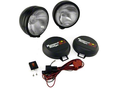 Rugged Ridge 5-Inch Round HID Off-Road Fog Lights with Black Steel Housings; Set of Two (Universal; Some Adaptation May Be Required)