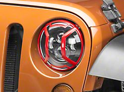 Rugged Ridge Elite Euro Headlight Guards; Red Aluminum (07-18 Jeep Wrangler JK)
