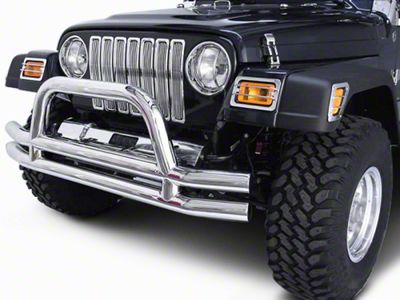Rugged Ridge 3-Inch Double Tube Front Bumper; Stainless Steel (76-06 Jeep CJ5, CJ7, Wrangler YJ & TJ)