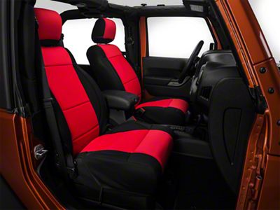 Rugged Ridge Neoprene Front Seat Covers; Black/Red (07-10 Jeep Wrangler JK)