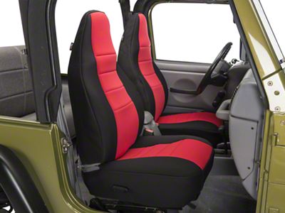Rugged Ridge Neoprene Front Seat Covers; Black/Red (97-02 Jeep Wrangler TJ)