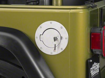 Rugged Ridge Locking Fuel Hatch Cover; Brushed Aluminum (97-06 Jeep Wrangler TJ)