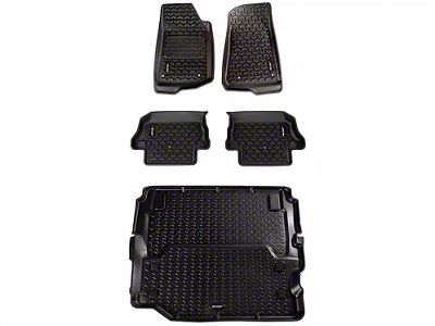Rugged Ridge All-Terrain Front, Rear and Full Cargo Floor Liners; Black (18-25 Jeep Wrangler JL 2-Door, Excluding 4xe)