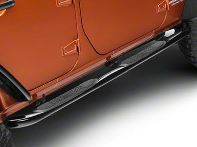 Rugged Ridge 3-Inch Round Nerf Side Step Bars; Gloss Black (07-18 Jeep Wrangler JK 4-Door)
