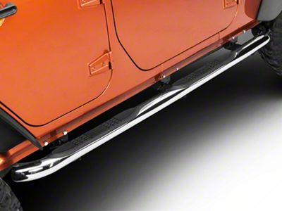 Rugged Ridge 3-Inch Round Nerf Side Step Bars; Stainless Steel (07-18 Jeep Wrangler JK 4-Door)