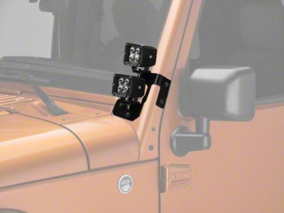 Rugged Ridge 3-Inch Square LED Lights with Semi-Gloss Black Dual A-Pillar Light Mounting Brackets (07-18 Jeep Wrangler JK)