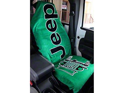 Towel2Go Seat Cover with Jeep and Grille Logo; Green (Universal; Some Adaptation May Be Required)
