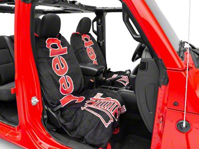 Towel2Go Seat Cover with Jeep and Grille Logo; Black and Red (Universal; Some Adaptation May Be Required)