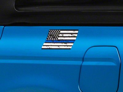 SEC10 Small Distressed Flag Decals; Blue Line (Universal; Some Adaptation May Be Required)