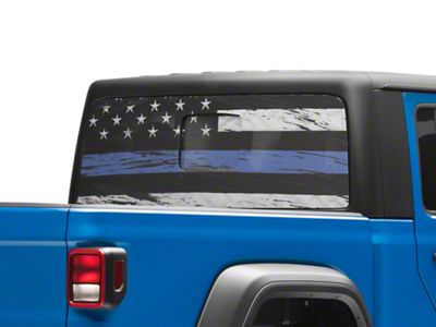SEC10 Perforated Real Flag Rear Window Decal; Blue Line (20-25 Jeep Gladiator JT)