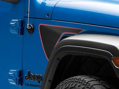 SEC10 Short Side Accent Decal; Black/Red Carbon Fiber (20-25 Jeep Gladiator JT)