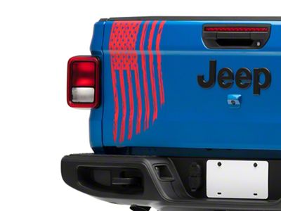 SEC10 Vertical Tailgate Distressed Flag Decal; Red (20-25 Jeep Gladiator JT)