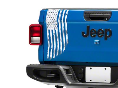 SEC10 Vertical Tailgate Distressed Flag Decal; White (20-25 Jeep Gladiator JT)