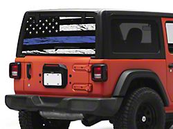 SEC10 Perforated Rear Window Decal; Distressed Blue Line (18-26 Jeep Wrangler JL)