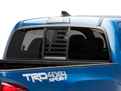SEC10 Middle Window Distressed American Flag Decal; Matte Black (05-25 Tacoma)
